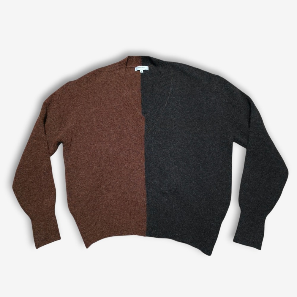 Bartolini Alpaca Wool Blend Sweater V Neck Colorblock‎ Brown Sleeves Size Medium
